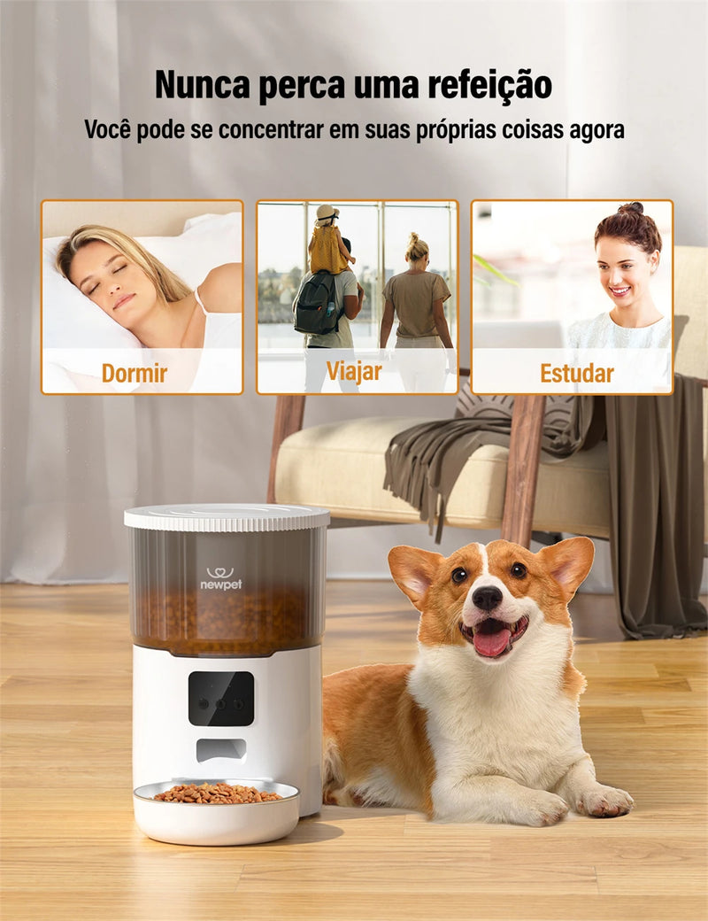 Alimentador Automático 4L para Gatos e Cães com Controle Remoto wifi