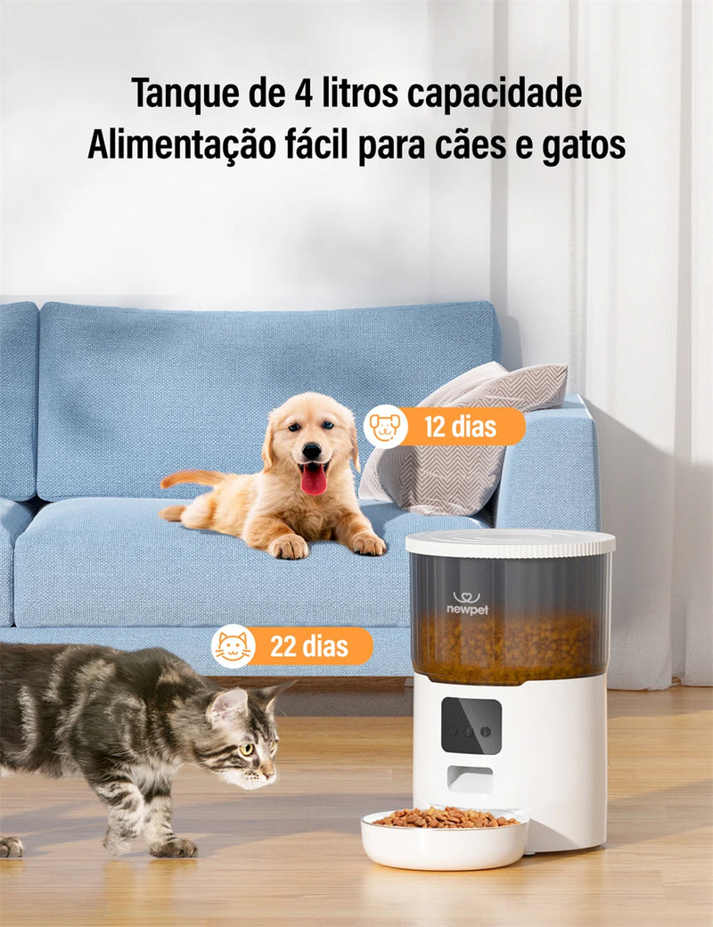 Alimentador Automático 4L para Gatos e Cães com Controle Remoto wifi